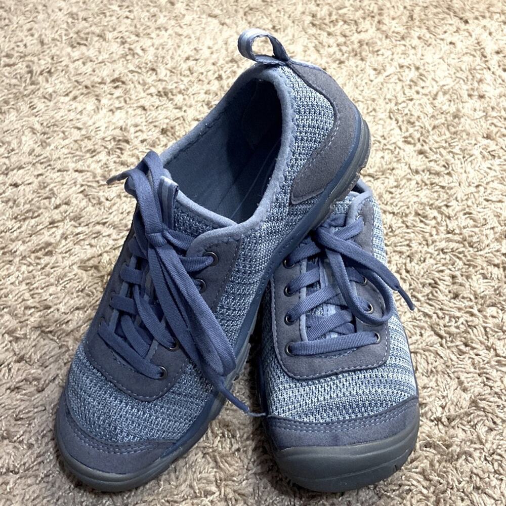 Keen Women Blue Fog Hush Knit Flinstone CNX Contour Arch Hiking Shoes Size 7